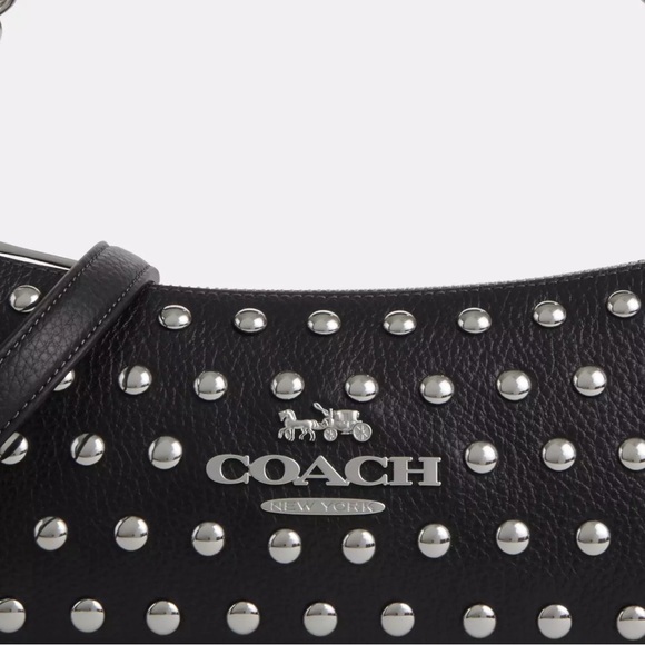 NWT COACH Charlotte Leather Shoulder Bag With Rivets Silver/Black Crossbody - Picture 8 of 9